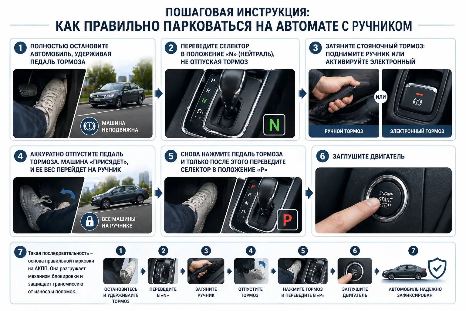 Пошаговая инструкция: как правильно парковаться на автомате с ручником