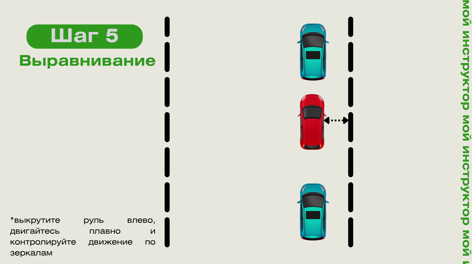 Параллельная парковка: шаг 5 — заезжаем на парковочное место