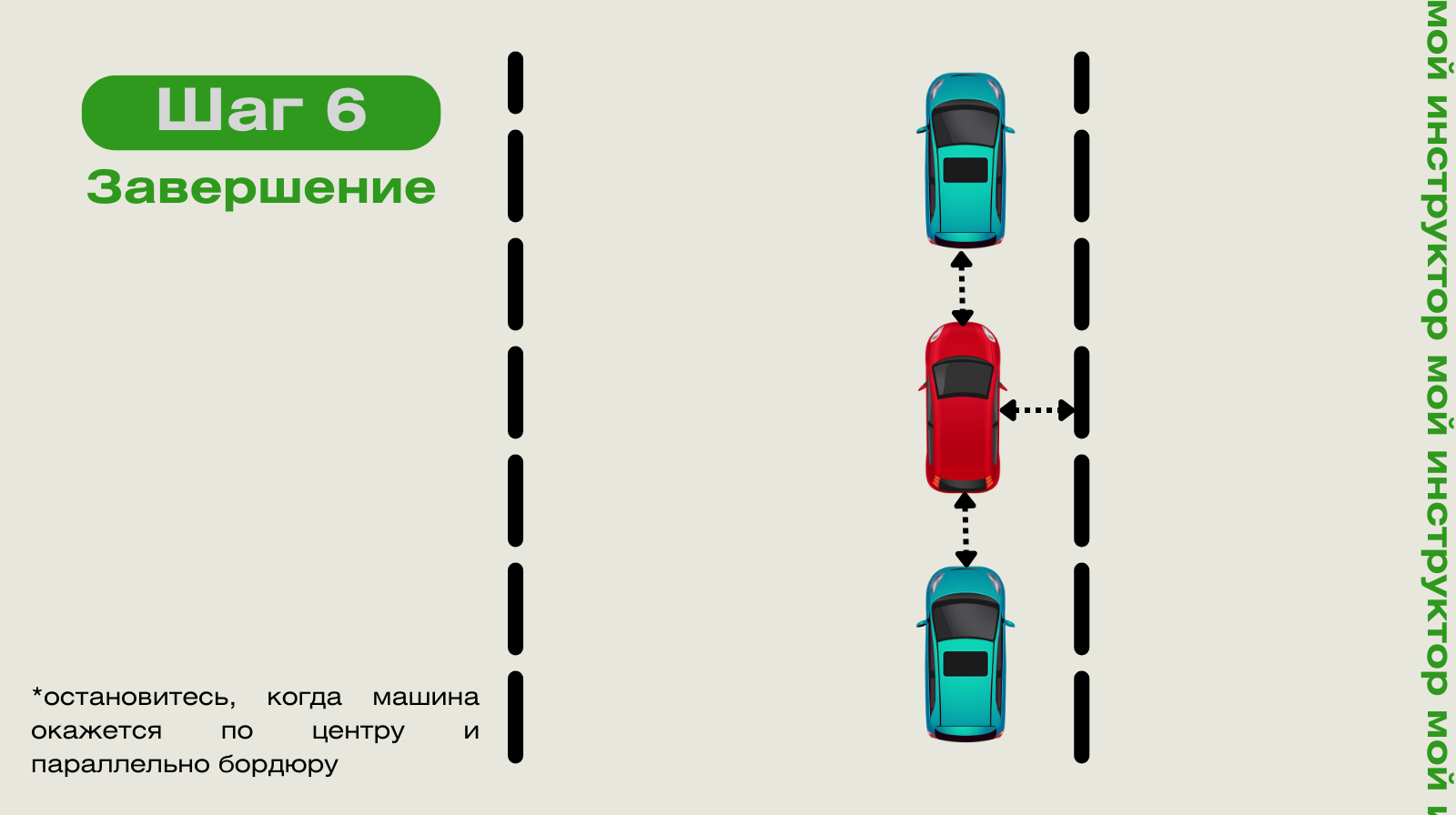 Параллельная парковка: шаг 6 — завершение маневра