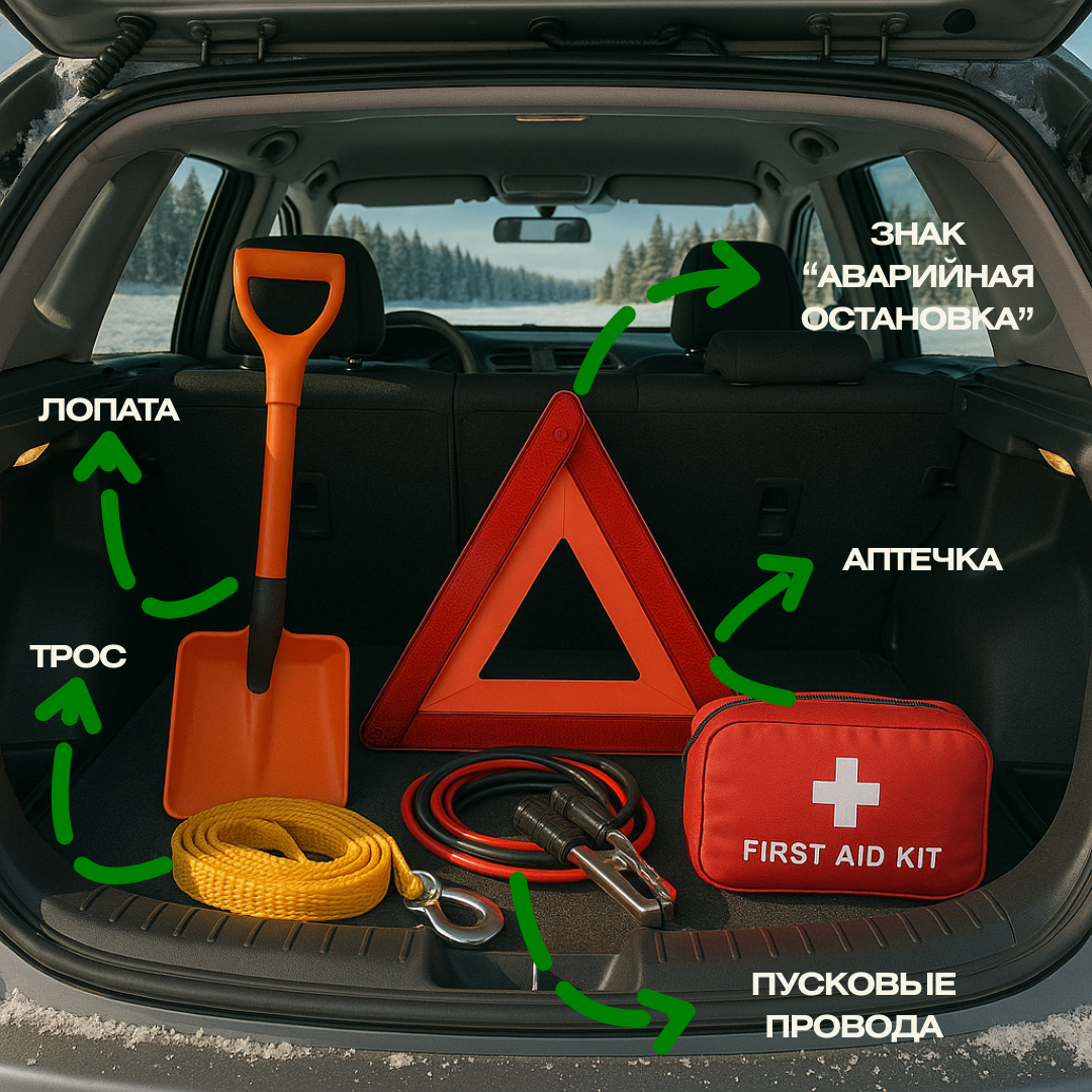 Наполнение багажника машины к зиме