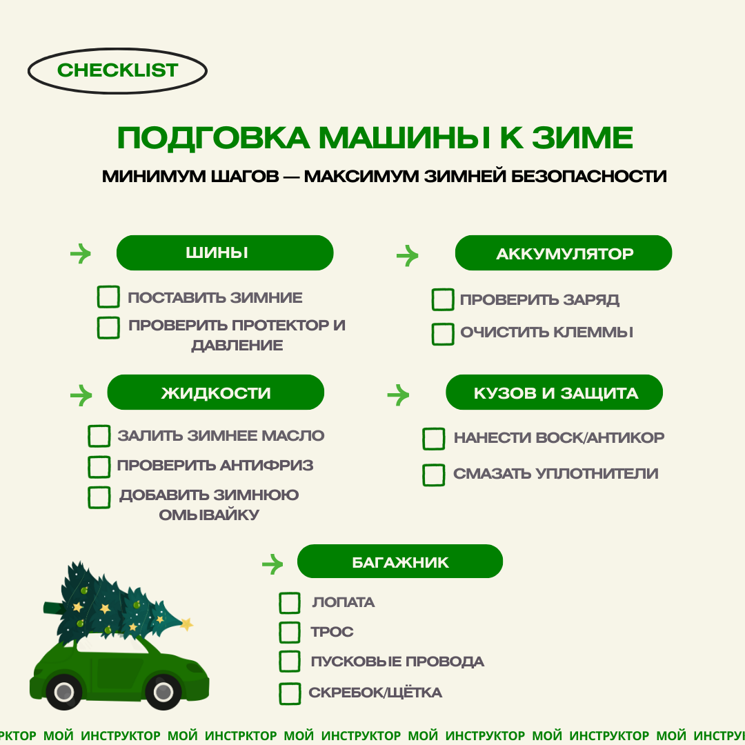 Чек-лист для подготовки машины к зиме